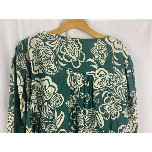 Angie Bohemian Floral Pheasant Green White Top Women's XL - Picture 5 of 9